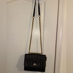 Coach Black quilted Crossbody Bag with Gold Chain
